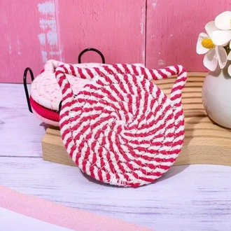 WU810400 Pembe 8'li kedi kulaklı bardak altlığı seti, sıcak pembe el dokuma bardak altlığı