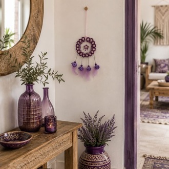 A160826072026 Çap 8 cm dream catcher Mor çiçekli