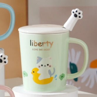 AGP-4395 Porselen Kupa Civcivli Kedi Liberty Love The Most Kapaklı Kaşıklı 1 Adet