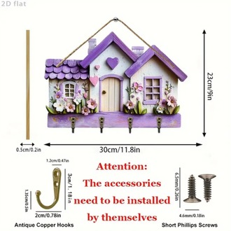 JQ2616688 A 2D Düz, 29.97cm Parça, Sıcak Ev, Ahşap Çok Fonksiyonlu Anahtarlık