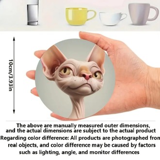 FX5137276 A 6 Parça Sphynx Kedi İfadesi Bardak Altlığı Seti Kahve ve Çay İçin