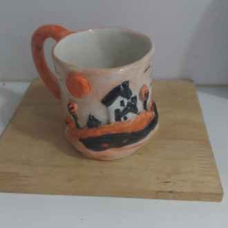 C09059 Özel Kupa Seramik 12x9,5cm Kabartmalı Desenli Mug Çay Kahve Sunum 1 Adet