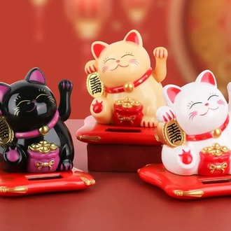 A0556205 Japon Şans Kedi Güneş Enerjili El Sallayan Bereket Para Kazanç 1 Adet Beyaz