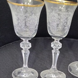 A1MN-ACP534-170-G 15cm 2'li Kadeh Bardak Cam Gold Yaldızlı Desenli Gold Rim