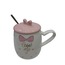 GP-3074 GFTPNT Porselen Kupa Bardak Mug Hediyelik Ürün Tekli Metal Kaşıklı Kapaklı Beyaz Pembe
