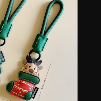 FU3884205 Yeşil Rudolph Noel Baba'nın Ren Geyiği Şık PU Deri Anahtarlık