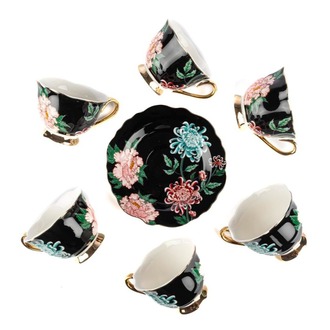 AP038.370268 Fleur Siyah 2'li Türk Kahve Fincan Set 90cc Mutfak Dekorasyon 4 Parça