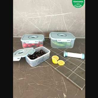 M-SKS01-16-02 Seoul Taze Ürün Saklama Kabı 4'lü Set (0,6lt + 1,3lt + 2,5lt + Pompa)