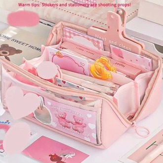 EW145373  Pembe Yaklaşık 80 Kalem Kapasiteli Kızlar İçin Şeffaf Katmanlı Kalem Kutu 1 Adet