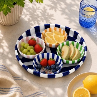 AHBCV0000GXP0E3 Home 26 cm Sardines Mavi Meyve Tabağı ve 4'lü Çerezlik Seti
