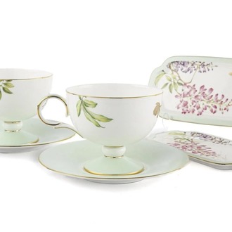 P367.815723 Happily 6 Parça 2'li Çay Fincan Set 220cc Sofra Mutfak Porselen Mini Lokumluklu