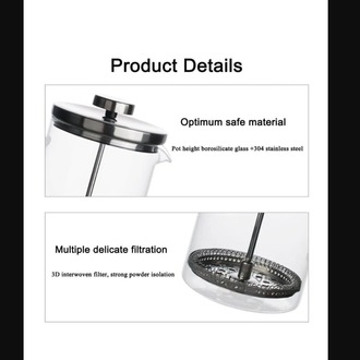 097O6638331 French Press Silver Gümüş Renk 600ml Cam Çay Kahve Demleme Sofra Mutfak Ev Sevgi