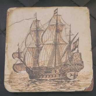 A20TABLE  Taş Bardak Altlık 10x10x1,5 Kalyon Korsan Corsair Pirate Gemi Yelkenli Vintage Eskitme