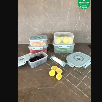 M-SKS02-16-02 Seoul Taze Ürün Saklama Kabı 6'lı Set (0,6lt+0,9lt+1,3lt+1,9lt+2,5lt+Pompa)