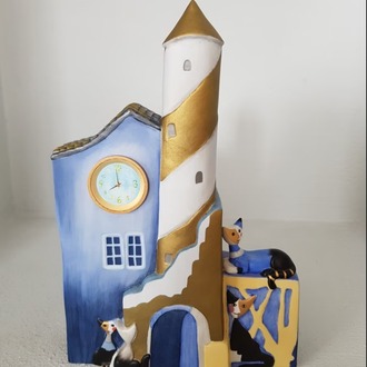 3141140388-234-8740 Rosina Wachtmeister tarafından Clock Faro Giallo Cat House Goebel