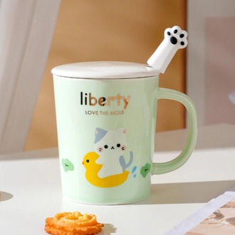 AGP-4395 Porselen Kupa Civcivli Kedi Liberty Love The Most Kapaklı Kaşıklı 1 Adet