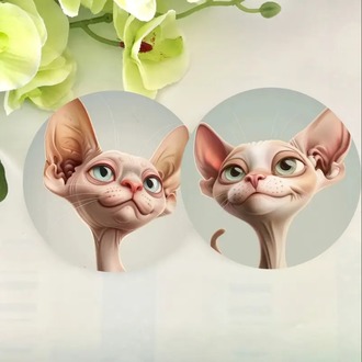 FX5137276 A 6 Parça Sphynx Kedi İfadesi Bardak Altlığı Seti Kahve ve Çay İçin