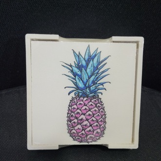 AN326AHP033 6'lı Ahşap Bardak Altlığı Türkiye Dayanıklı Standlı Ananas
