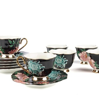 AP038.370268 Fleur Siyah 2'li Türk Kahve Fincan Set 90cc Mutfak Dekorasyon 4 Parça