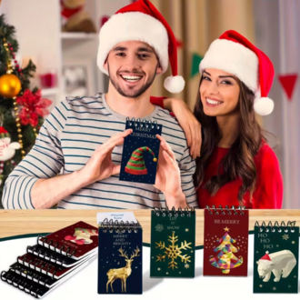 QK4140501 1 adet Rastgele Mini Steno Defter Sayfalar, Noel Tasarımlı