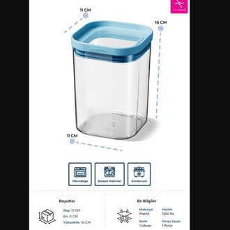 M-SK07-16-02 Seoul Kuru Gıda Saklama Kabı 1200 ML - 11 x 11 x 16 CM