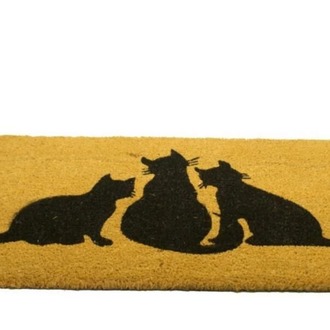 103KKUCKE2979 Home Koko Kapı Paspas 40x70cm Üç Kedi 15mm Kalınlık Hindistan Ceviz 1 Adet