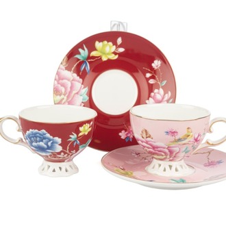 P405.141391 Vivida 2li Pembe Bordo Kahve Fincan Seti 90ml Butik Mutfak