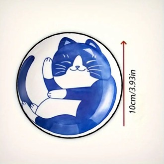 WR3672277 4 adet mavi ve beyaz seramik tarzı sevimli kedi minimalist illüstrasyonlu
