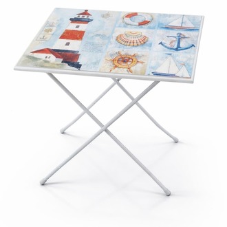 1923A41691 50x40cm Yükseklik 58cm Ahşap Metal Ayaklı Katlanır Sehpa Desenli 1 Adet