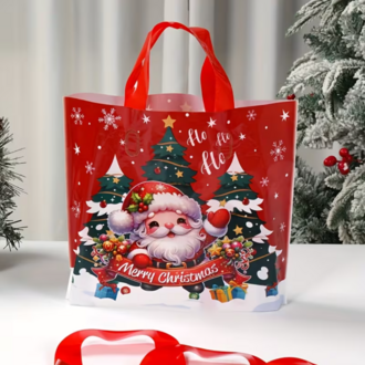 TL7092451 1 adet Şenlikli Noel Baba Noel Ağacı Hediye Çanta Kırmızı Plastik