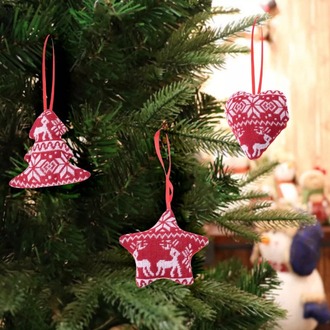 ADR-47 Yılbaşı Kumaş Çam Ağaç Desenli Kırmızı Beyaz Noel Tekstil Örme Süsleme 1 Adet