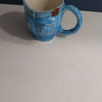EJALE722025 Seramik El Yapım Büyük Kupa Kot Pantalon Mavi 1 Adet