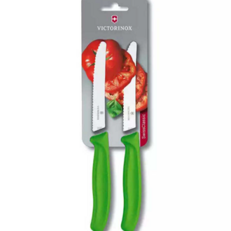 VT 6.7836.L114B Victorinox 11cm Yeşil 2li Tırtıklı Domates ve Sofra Bıçağı, Blisterli Paket
