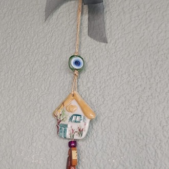 HT64 Seramik Ev Genişlik 5cm Yükseklik 5cm Nazar Asmalık Süs El Yapım
