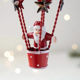 QR6489205 yaşlı Santa Claus Elk Sıcak Hava Balonu Süsü, 1 adet Dövme Demir