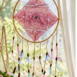 DREAMKAREPEM ÇAP 25 CM dream catcher kare pembe 1 adet