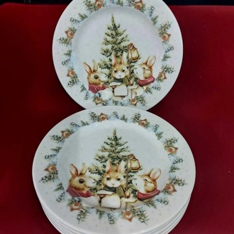 1A37YICA Kosova Yılbaşı Desenli 6 Kişilik Porselen Servis Tabağı Çap 19cm
