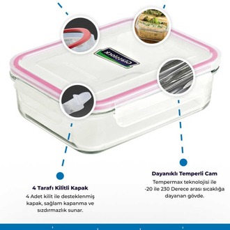 D-MCRB200 Glasslock Dikdörtgen Cam Saklama Kabı - 2000 ML MUTFAK