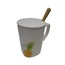 GP-2605 GFTPNT Porselen Kupa Bardak Mug Hediyelik Ürün Beyaz Tekli Kapaklı , Metal Kaşıklı