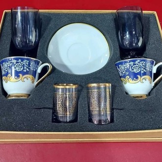 DEFPPKAHVE Danieli Exclusive Fine Porcelain Porselen 2 Kişilik Türk Kahve Fincan Set Su Likör
