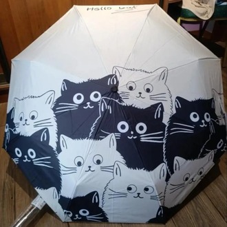 FB67307 Manuel Karikatür Siyah Beyaz Kedi Şemsiye UV Koruma Katlanabilir 1 Adet