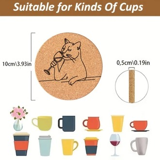 WK759599 catwine-4 adet 4 Adet Büyüleyici Kedi & Şarap Kazınmış Mantar Bardak Altlıkları