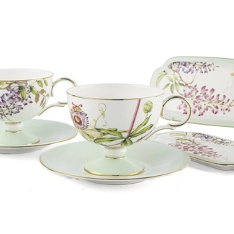 P367.815723 Happily 6 Parça 2'li Çay Fincan Set 220cc Sofra Mutfak Porselen Mini Lokumluklu