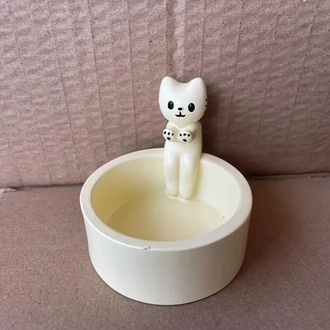 LT1306288 Kedi Mum Tutucu-Beyaz Şirin Seramik Kedi Kedi Mum Tutucu