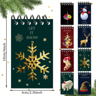 QK4140501 1 adet Rastgele Mini Steno Defter Sayfalar, Noel Tasarımlı