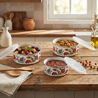 SRK8681126438346 Serenk 14-16-18 Cm Emaye Üçlü Saklama Kabı Seti