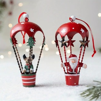 QR6489205 yaşlı Santa Claus Elk Sıcak Hava Balonu Süsü, 1 adet Dövme Demir