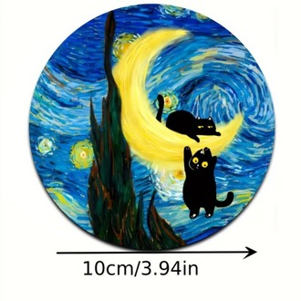 AMB3604862 10.01*10.01 cm boyutunda 5 adet Şirin Siyah Kedi ve Ünlü Tablolar Ahşap Tabak Seti