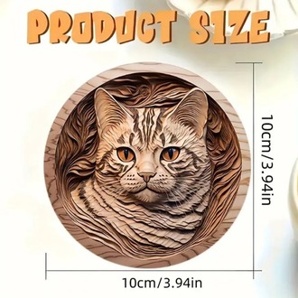 TH3735315 10X10cm 8 Parça Mantar Altlık Seti, Oymalı Kedi Desenli, Elde Yıkanabilir