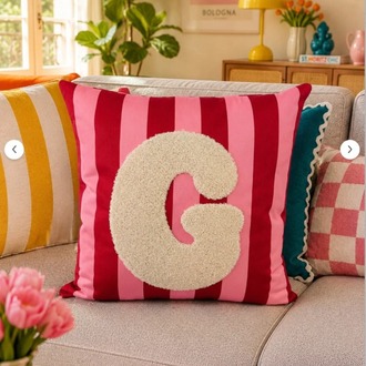 APNK001 Punch Nakışlı Kırlent Kılıfı - 43*43 Cm - Pembe G Harfi Ev Mobilya Dekorasyon